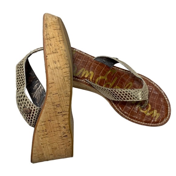 SAM Edelman Women’s Tan Cork Wedge Sandler Flip-Flop, Size 7.5M - Picture 4 of 11